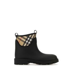 BURBERRY Men's Vintage Check Detail Leather Boots Men BLACK